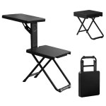 Compact flat-folding camping chair with desk for easy UK car transport.