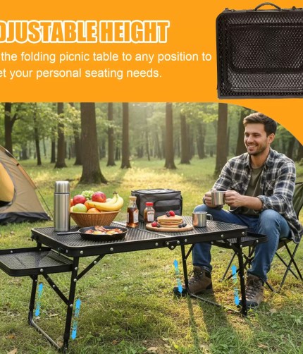 Portable camping grill station with expanded workspace for UK family barbecues.