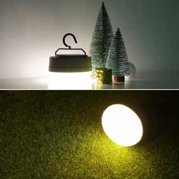 Compact rechargeable LED camping lantern with hook, portable tent light for UK camping and outdoor lighting