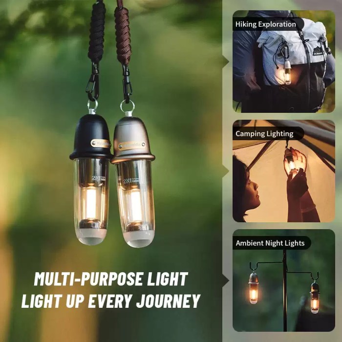 Versatile portable LED camping light illuminating a tent during UK night.