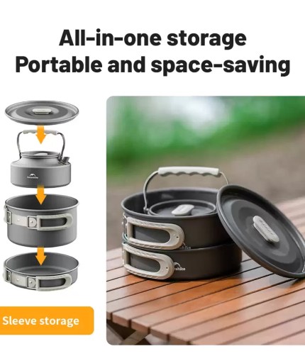 Naturehike cookware kit being used to prepare a meal while camping UK.