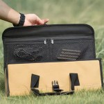 Space-saving foldable camping storage crate with wooden lid for UK travel.