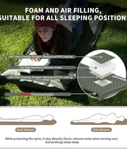Close-up of the thick air support cells on the Naturehike D04 mat for maximum side-sleeper comfort.
