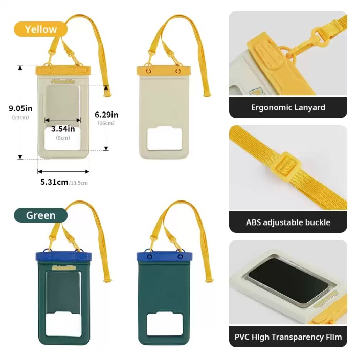 Durable adjustable neck lanyard on waterproof phone case for UK hiking.
