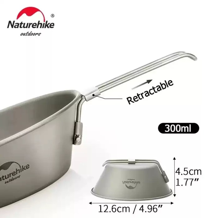 NATUREHIKE TITANIUM CUP SET_3 Folding butterfly handles on titanium camping cups for secure heat-resistant grip.
