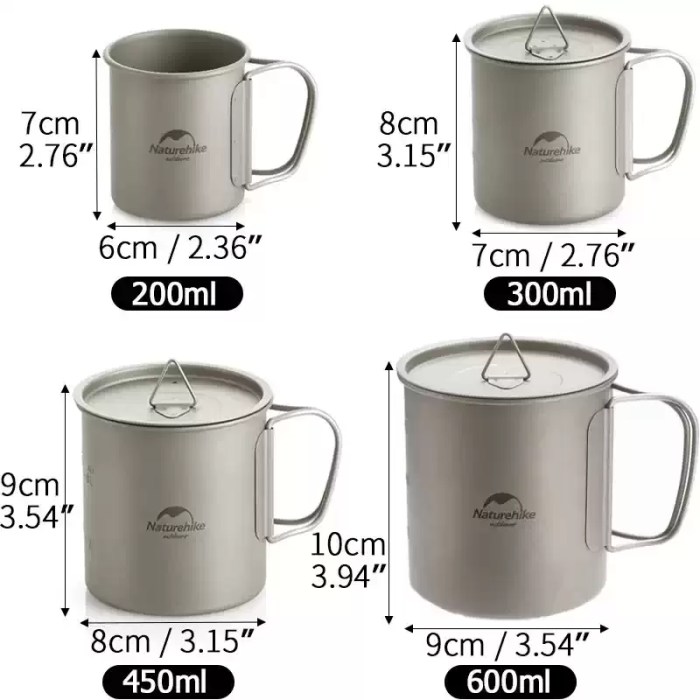 NATUREHIKE TITANIUM CUP SET_4 Premium corrosion-resistant pure titanium cup set for durable UK wild camping.