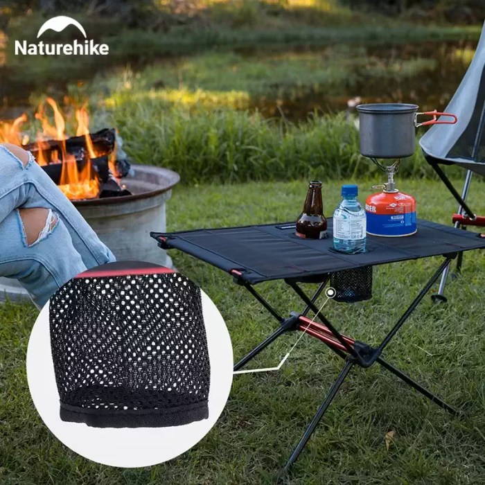 Portable camping table for outdoor dining.