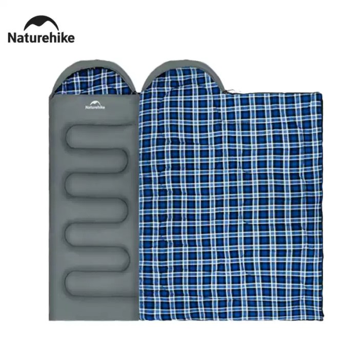 Naturehike ultralight double sleeping quilt in navy blue for couples camping.