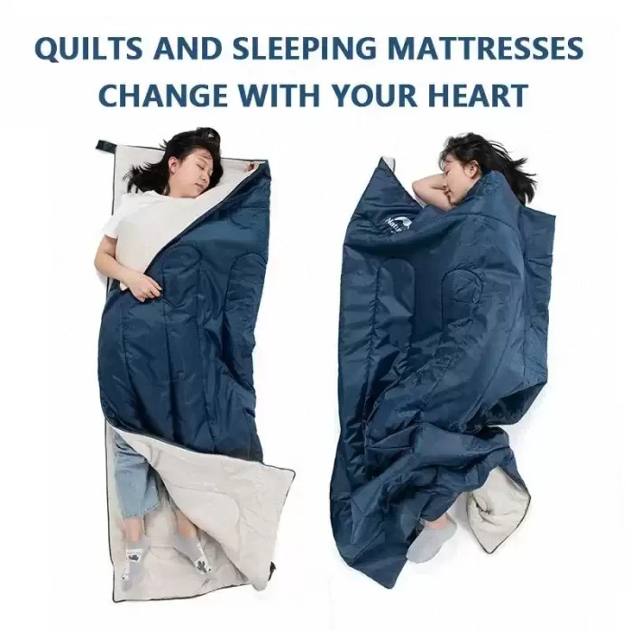 Breathable large quilt camping sleeping bag.