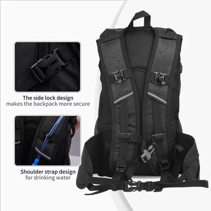 Integrated hydration bladder with a leak-proof bite valve for easy drinking on UK mountain bike trails.