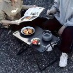 Scratch resistant and heatproof aluminium surface on portable tactical camping table.