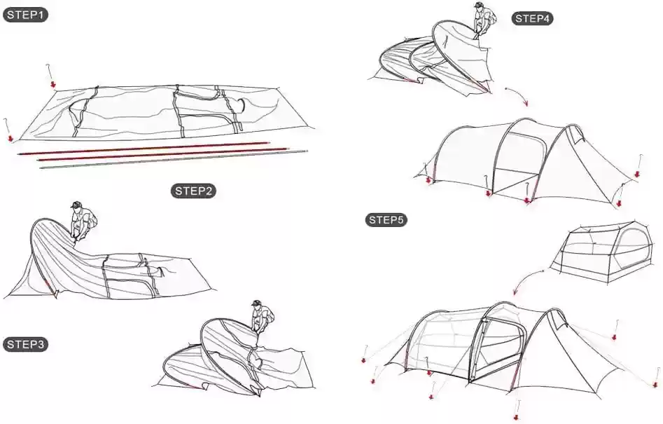 Opalus™ UL 2-3 Person 4-Season Tunnel Backpacking Tent_ installation setup