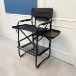 Elevated folding director chair with breathable mesh backrest for UK outdoor events.