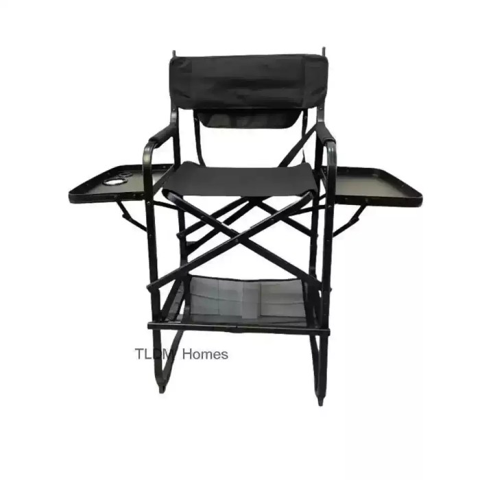 Tall director chair featuring a comfortable integrated footrest for UK professional use.
