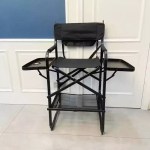 Compact collapsible high director chair design for easy UK studio transport.
