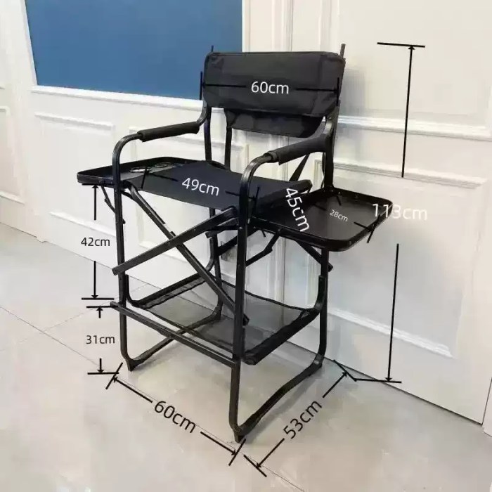 Professional tall folding chair used for a UK outdoor film production.