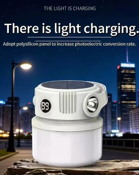 Solar powered camping lantern charging in daylight, eco-friendly outdoor light UK