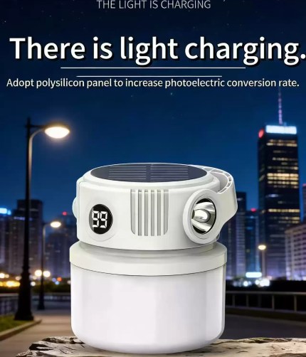 Warm-glow setting on an LED camping lantern, providing soft ambient light for a motorhome interior.