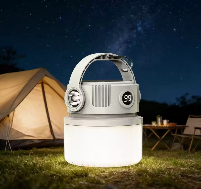 RECHARGEABLE LED CAMPING TENT LIGHT_5 Compact rechargeable LED camping tent light with a high-lumen output for UK campsite use.