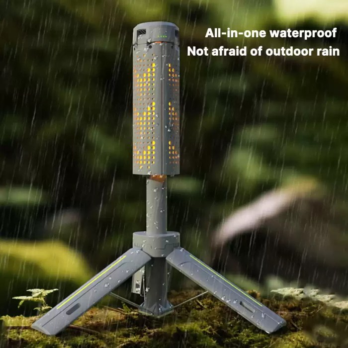Portable telescopic lantern with a tripod stand for stable UK coastal camping.
