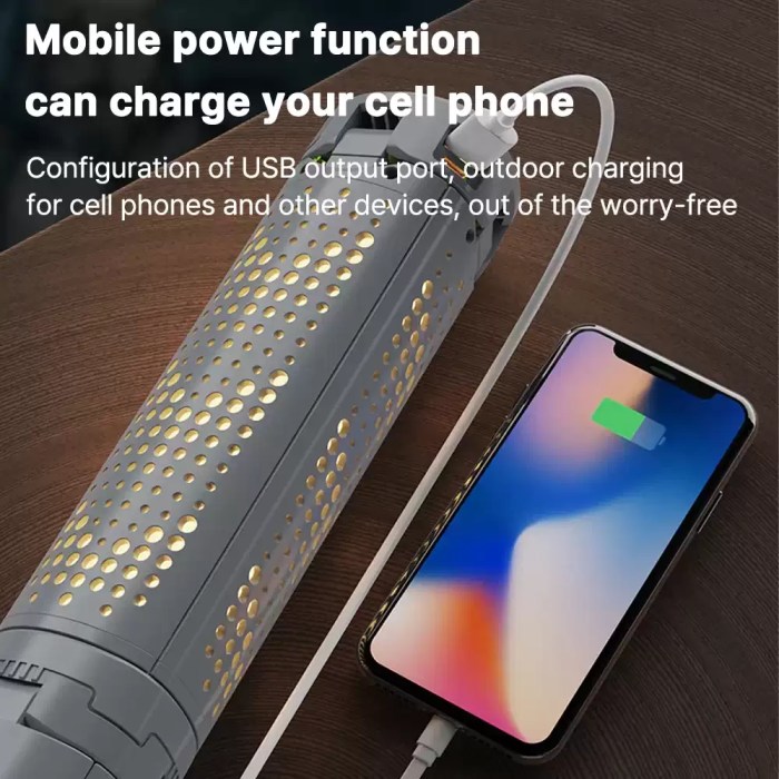 USB rechargeable lantern showing the Type-C charging port and cable.