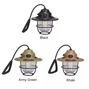 Portable LED camping lantern in black, army green and khaki colours, outdoor lamp UK