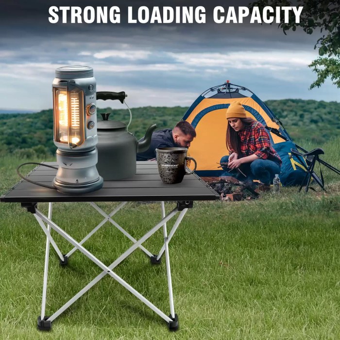 SMALL FOLDING CAMPING TABLE_3 Durable heat resistant wood grain finish on portable outdoor side table.