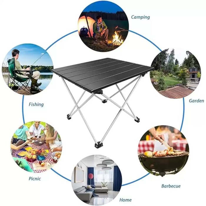 SMALL FOLDING CAMPING TABLE_6 Small folding camping table with wooden effect top for UK picnics.
