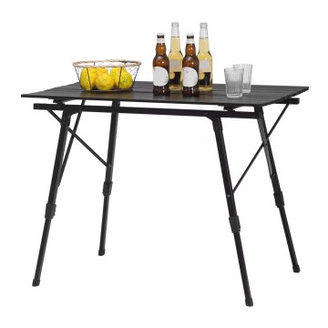 Adjustable camping table UK with drinks setup for outdoor use