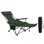 WOLTU folding camping fishing chair with integrated armrest and cup holder.