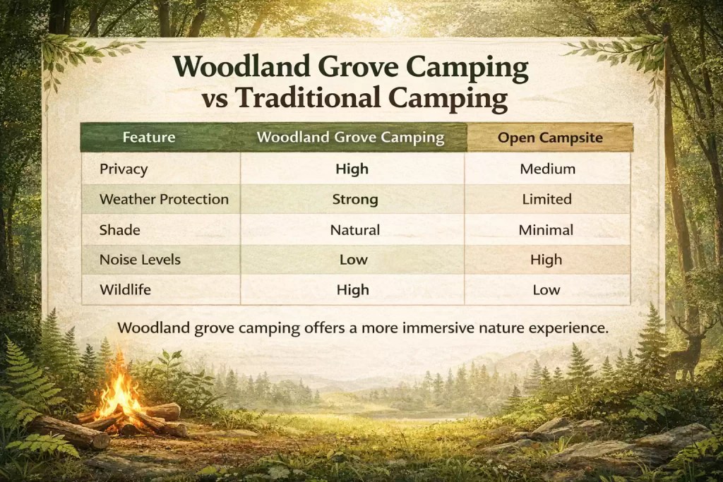 Woodland grove camping vs traditional camping comparison UK guide