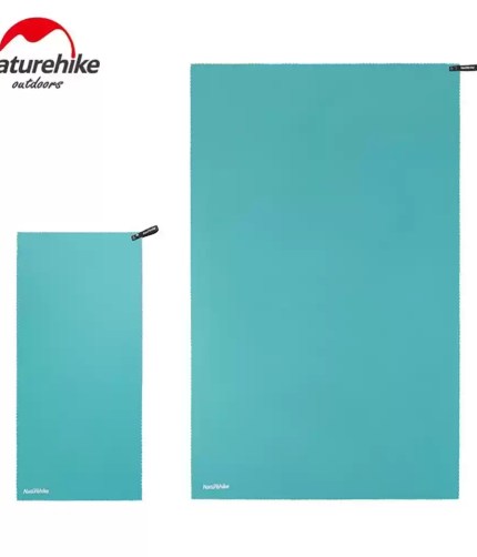 Naturehike ultralight cooling towel in a compact carrying case, showcasing its vibrant color and travel-friendly design
