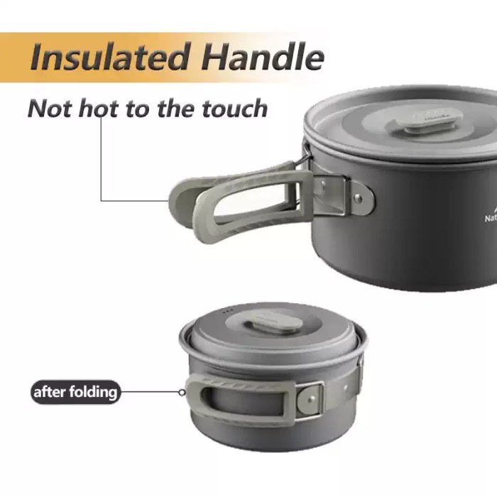 Stackable aluminum camping cookware set for space-saving storage in UK backpacks.
