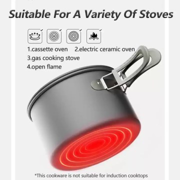 Naturehike camping cookware compatible with gas stove and open flame cooking outdoors