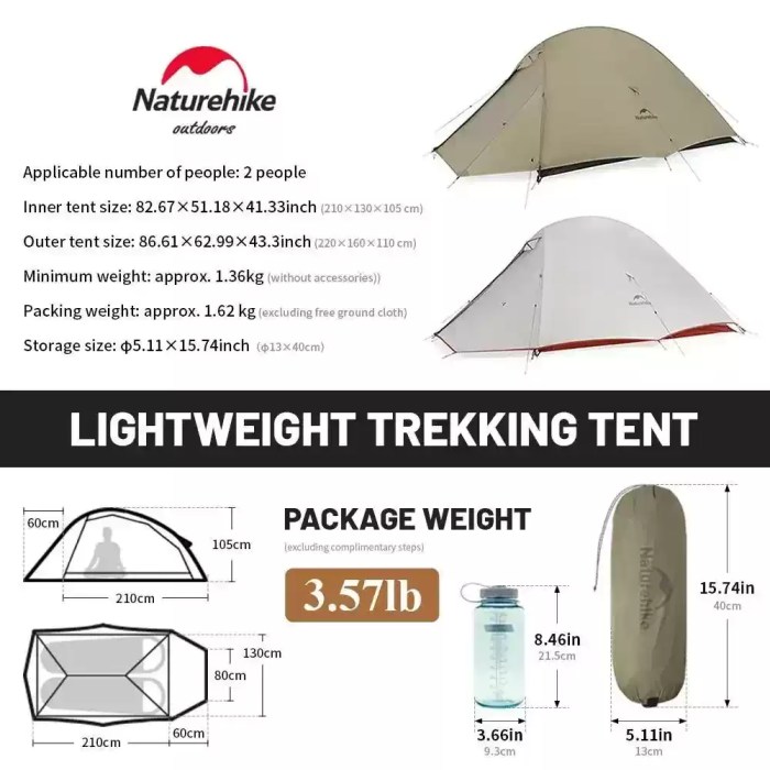 Durable and portable Naturehike 2-man camping tent for mountain trails.
