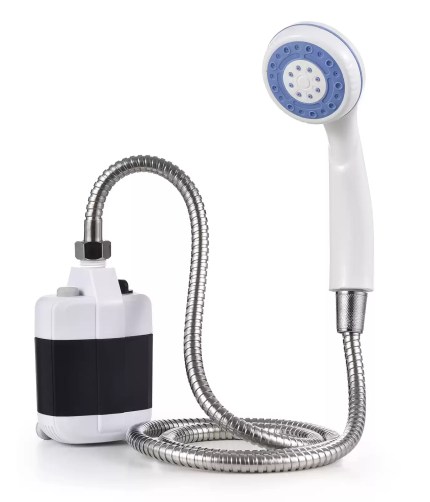 Portable electric camping shower UK with rechargeable pump and handheld shower head