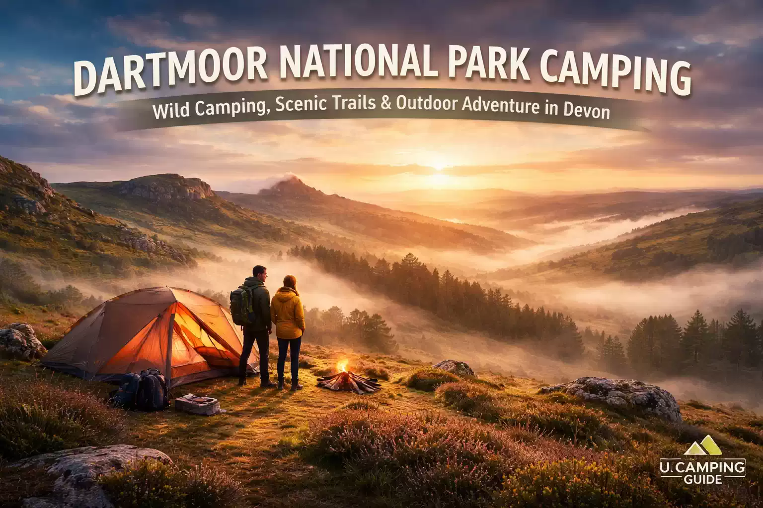 Dartmoor National Park camping UK wild camping scenic Devon hills sunrise tent outdoor adventure