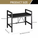 Detailed dimensions diagram for adjustable microwave stand showing height and width measurements in centimeters and inches.