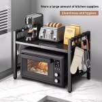 Heavy-duty kitchen organizer shelf holding a toaster, coffee maker, and utensils above a countertop oven.