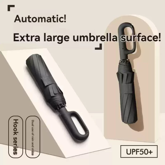 FULLY AUTOMATIC FOLDING UMBRELLA_4 Reinforced windproof frame on sturdy automatic folding umbrella for UK weather.