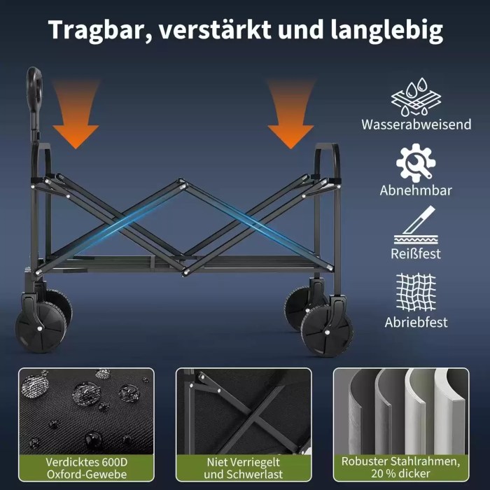 GARVEELIFE HEAVY-DUTY FOLDABLE UTILITY WAGON_4 All-terrain GarveeLife camping trolley with 360° swivel wheels.