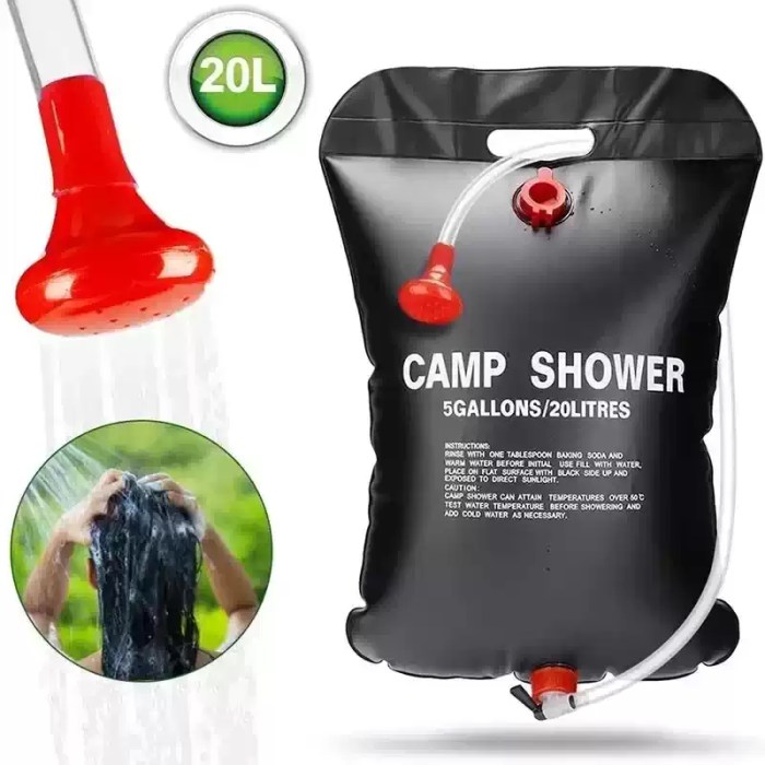 Large capacity 20L outdoor solar shower bag for UK camping hygiene.