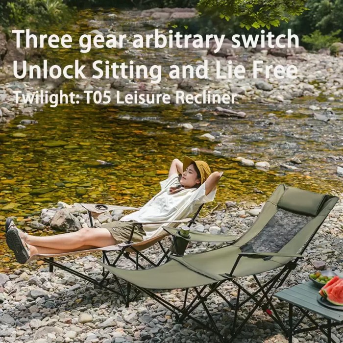 Lightweight T05 leisure chair with carry bag for portable outdoor seating.