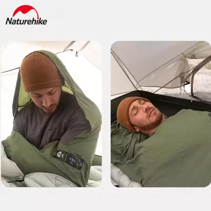 NATUREHIKE FLAME ULTRALIGHT SLEEPING BAG LINER_5 Naturehike Flame sleeping bag liner in use inside tent for camping and travel