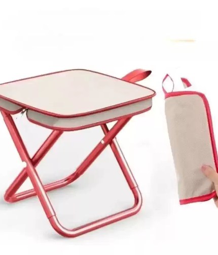 Naturehike PeakLite™ XL01 ultralight folding camping stool in a compact, folded state next to its carrying pouch for easy transport.