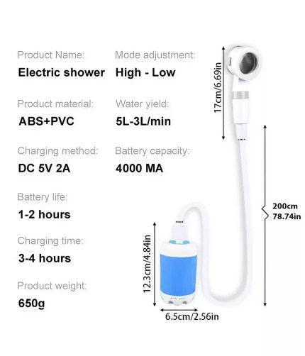 Versatile USB-C outdoor shower kit for van life, beach trips, and wild camping.