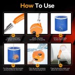 UK camping shower instructions for rechargeable electric shower pump with bucket and hose setup