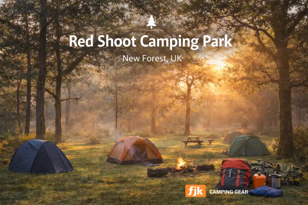 Red Shoot Camping Park New Forest UK forest campsite with tents campfire woodland camping peaceful nature setting