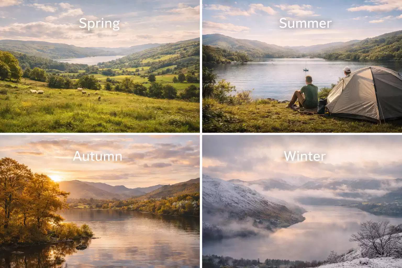 lake district uk camping seasons spring summer autumn winter scenic lakes mountains weather guide