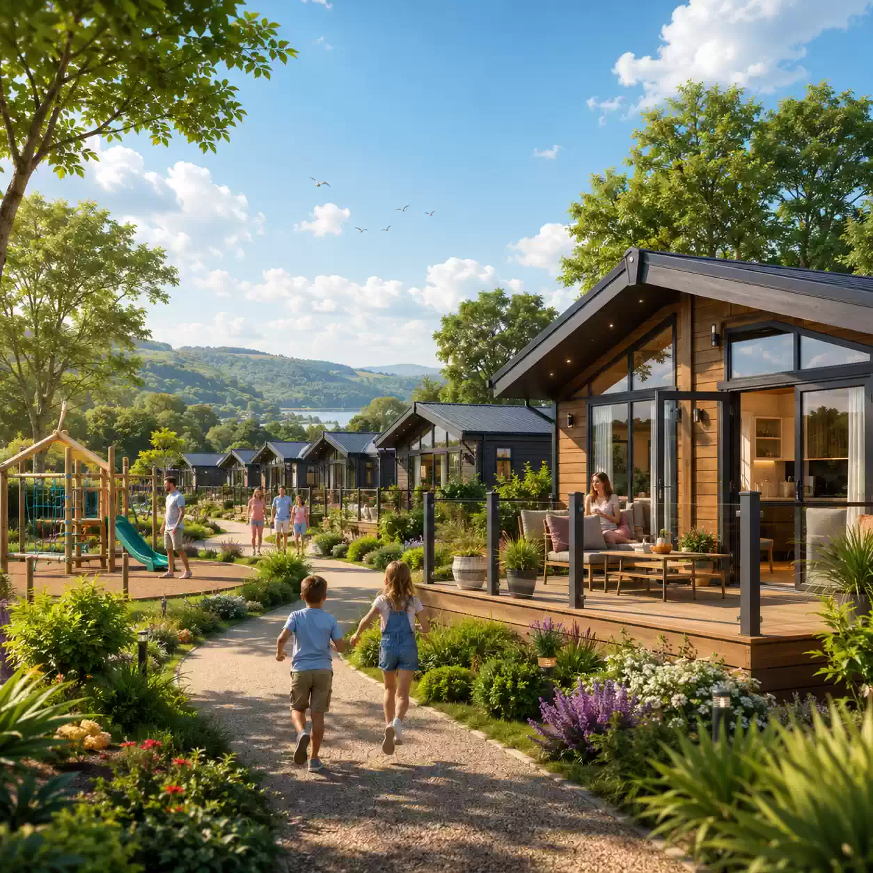 Family-friendly UK holiday park with lodges and outdoor spaces for FJK SEO holiday park marketing services